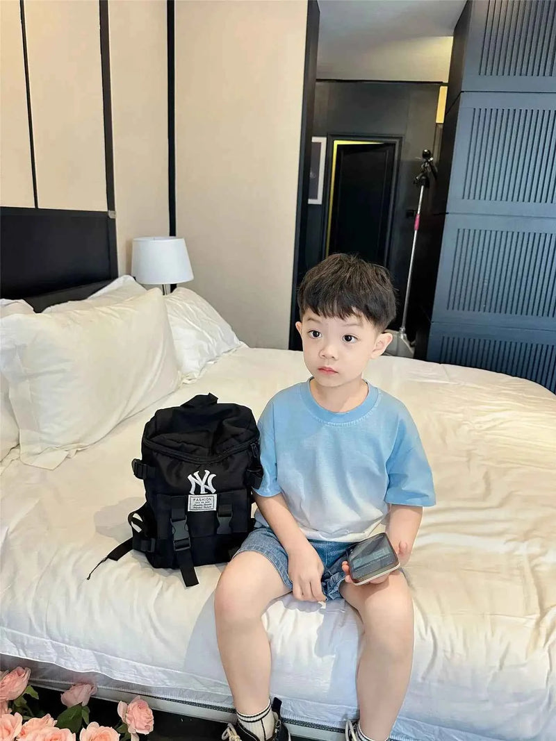 Family Fashion Beach Mother Father and Girl Boy Blue Clothes Vacation Look Mom Daughter Holiday Dress Korean Dad Son T Shirts