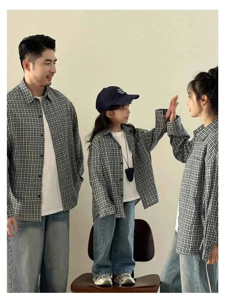 Matching Family Plaid Shirts Dad Mom and Boys Girls Fashion Clothes Korean Father Mother and Daughter Son Same Clothing Jacket