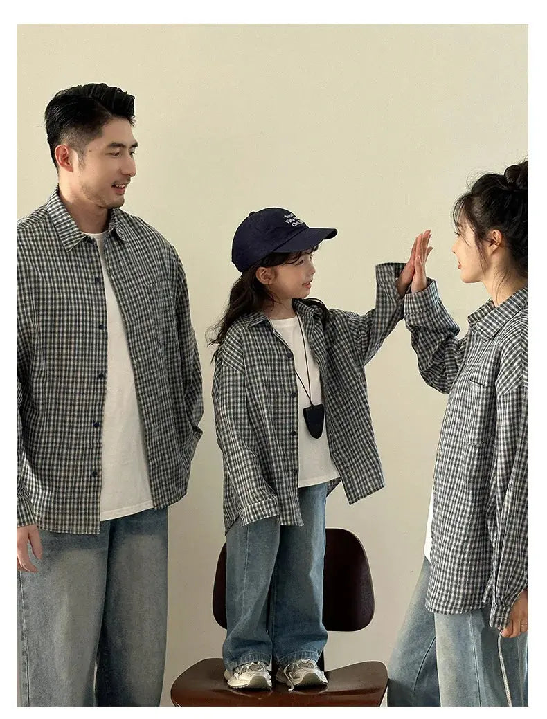 Matching Family Plaid Shirts Dad Mom and Boys Girls Fashion Clothes Korean Father Mother and Daughter Son Same Clothing Jacket Mein Shop