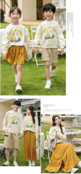 Family Matching Clothes Sets for Couple Mother and Daughter Tops Skirts Two Piece Outfits Father and Son Sweatshirts Shorts Suit