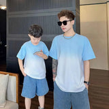 Family Fashion Beach Mother Father and Girl Boy Blue Clothes Vacation Look Mom Daughter Holiday Dress Korean Dad Son T Shirts