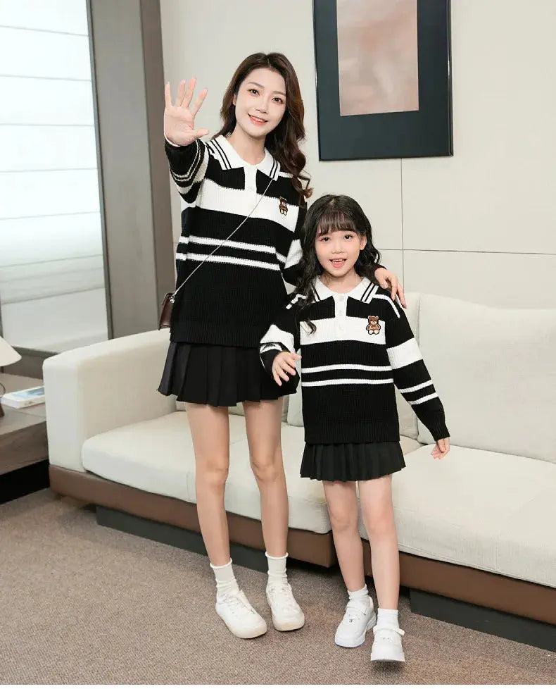 Sweater for The Whole Family Polo Knit Tops Fashion Mom and Daughter Child Girl Matching Jumper Dad and Son Baby Boy Knitwear - Mein Shop