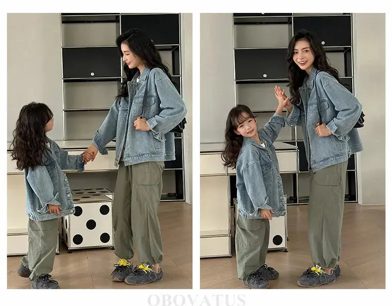 Spring Autumn Korean Parent-Child Clothing Set Matching Outfits for the Family Look Jacket Pants Clothes Set Dad Mum Kids Wear - Mein Shop