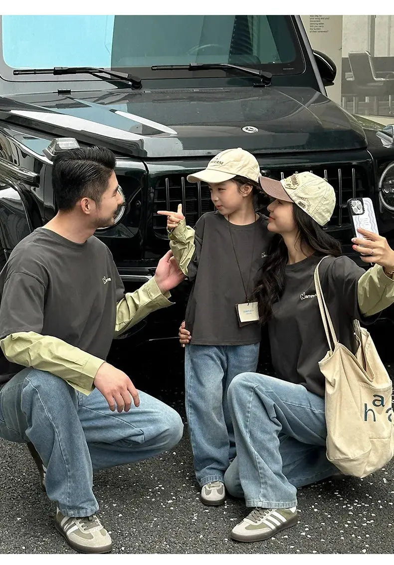 Fashion Family Long Sleeve T-shirt Parent-child Tee Korean Father Mother and Son Daughter Same Clothes Dad Mom and Baby Clothing - Mein Shop