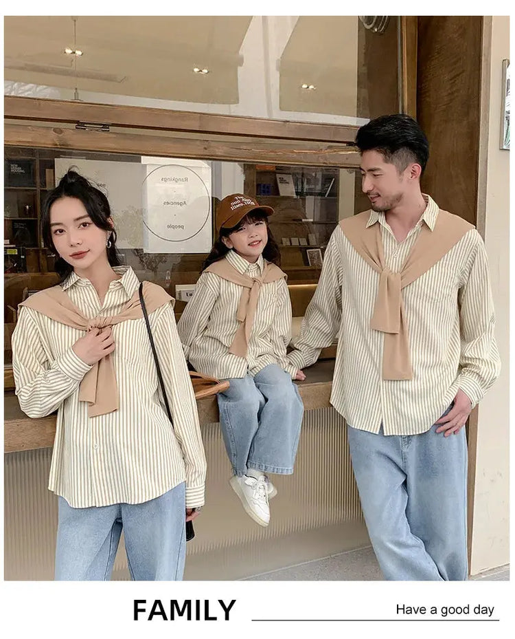 Family Matching Clothes 2024 Korea Spring Dad Mom and Baby Same Shirts for Women Fashion Clothing Children Boy Girl Plaid Blouse - Mein Shop