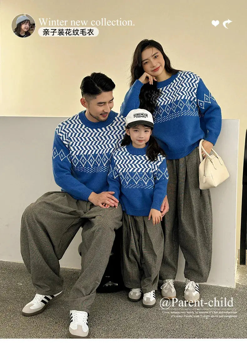 Knit Sweaters for The Whole Family Knitwear Winter Father Mother and Daughter Son Children Boy Girl Knitted Long Sleeve Pullover - Mein Shop