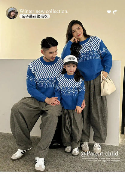 Knit Sweaters for The Whole Family Knitwear Winter Father Mother and Daughter Son Children Boy Girl Knitted Long Sleeve Pullover - Mein Shop