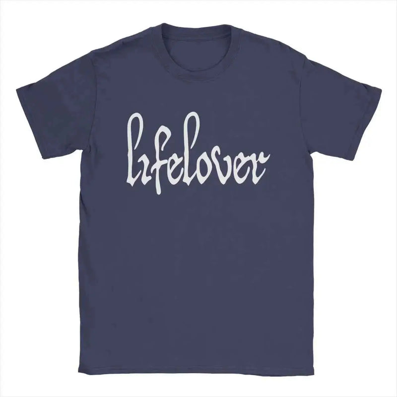 Men's T-Shirt Lifelover White Solid Logo Fun Pure Cotton Tee Shirt Short Sleeve T Shirt Crew Neck Tops 6XL