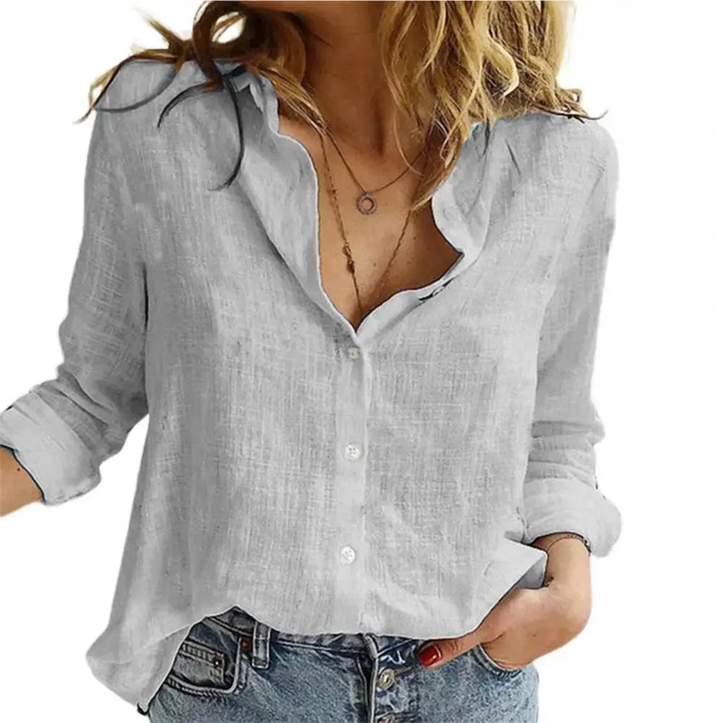 Women's oversized blouse - plain, long sleeves, button placket, plus size, spring shirt, cardigan, loose fit - Mein Shop
