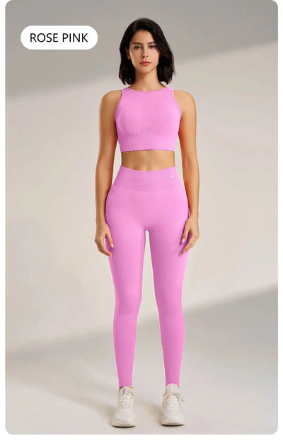 Yoga Clothing Set Women's High Waisted Leggings and Top Two Piece Seamless Fitness Exercise Clothing Fitness Workout Underwear - Mein Shop