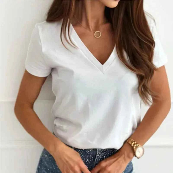 Women's Blouses T-shirt New Fashion Summer Pullover Tops White Short Sleeve Slim Fit V-Neck T-Shirt For Women Casual Clothing