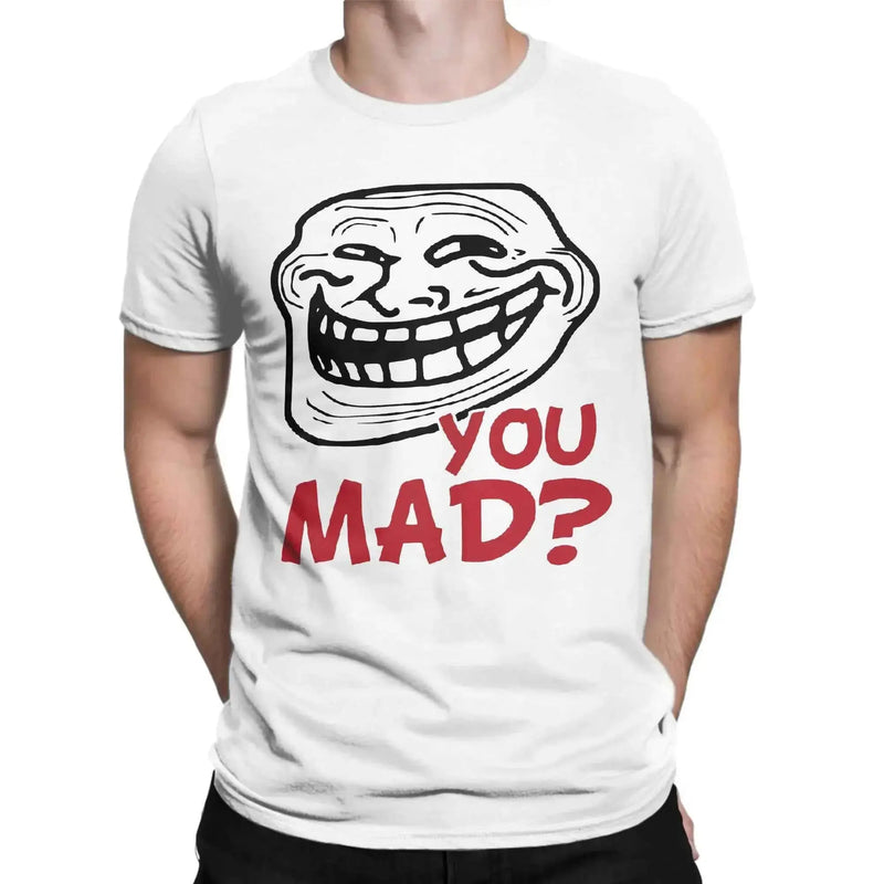 Men's T-Shirt You Mad Troll Face Memes Novelty Cotton Tee Shirt Short Sleeve Funny Humor T Shirt Crew Neck Tops Birthday Gift