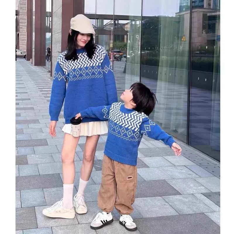 Knit Sweaters for The Whole Family Knitwear Winter Father Mother and Daughter Son Children Boy Girl Knitted Long Sleeve Pullover