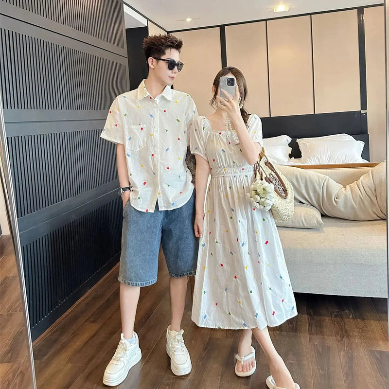 Fashion Family Matching Couple Clothes Mother and Daughter White Dress Dad and Son Baby Clothing Korean Boys Two Piece Outfits - Mein Shop