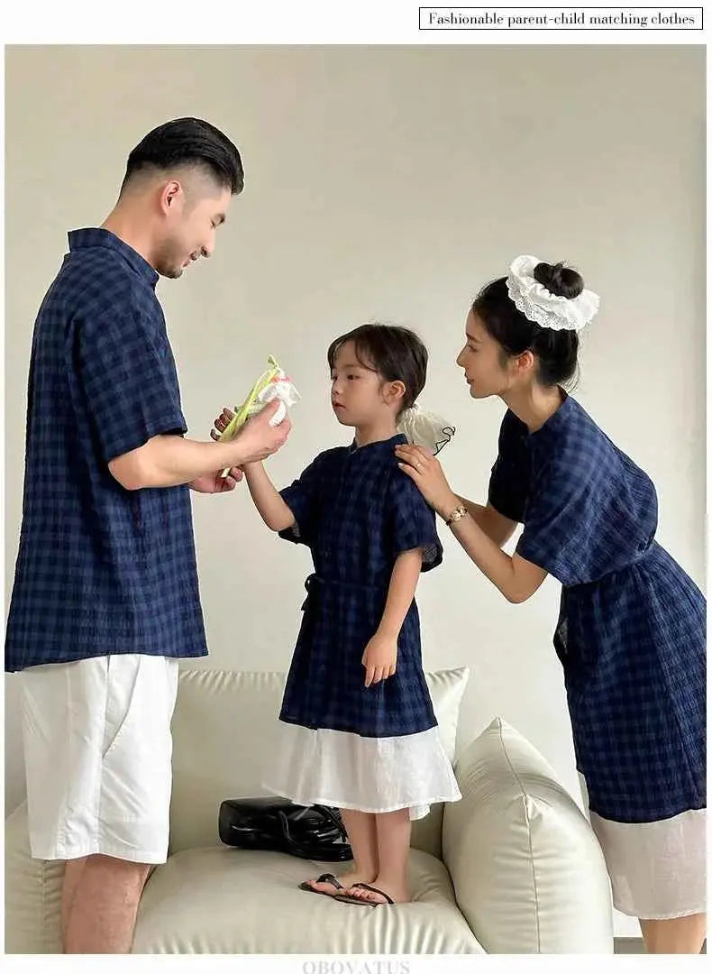 Family Matching Clothes Boy Girl Outfit Set Father and Son Shirt Shorts Suit Mother and Daughter Dress Same Girl Blouse Dress