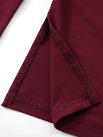 Wine Red T-shirts for Women 2025 Autumn Long Sleeve Split Slim Fit Tee Shirt Female Clothing Y2K Tunics Crop Tops Streetwear - Mein Shop