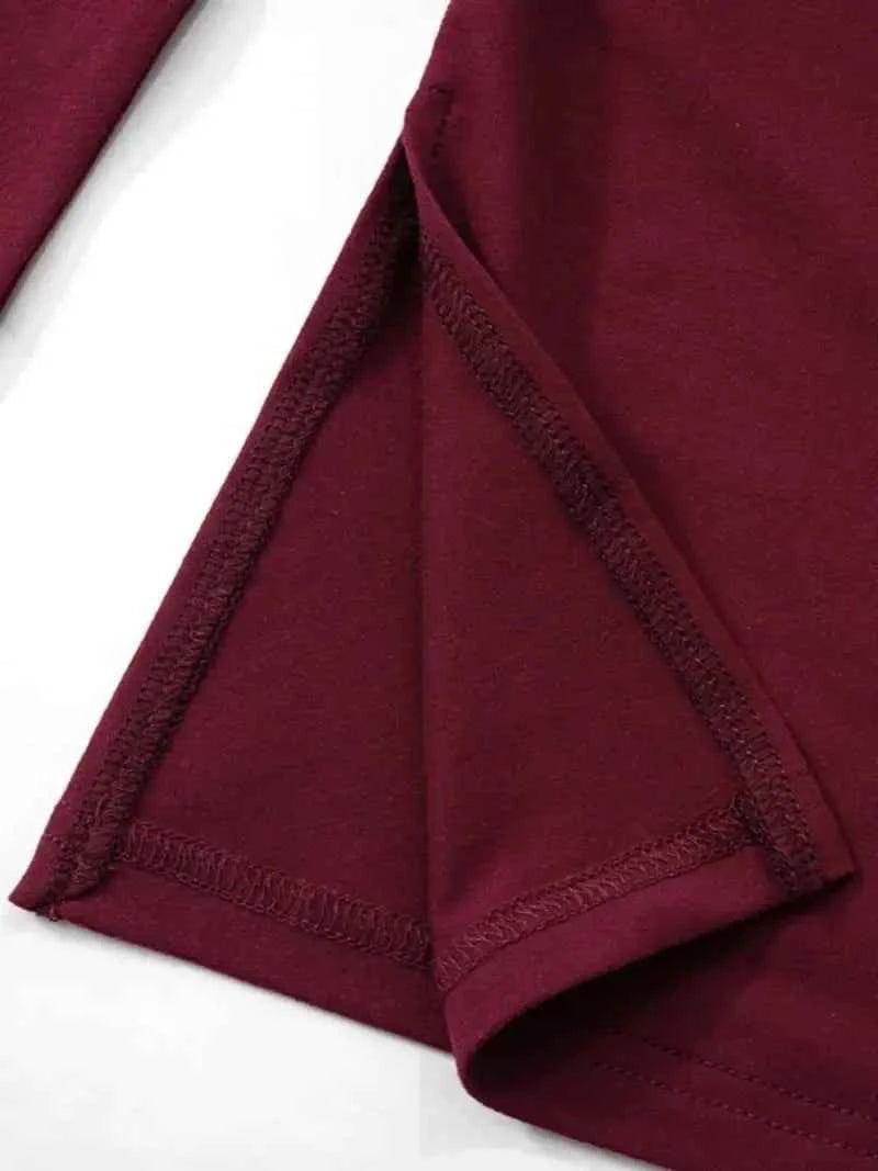 Wine Red T-shirts for Women 2025 Autumn Long Sleeve Split Slim Fit Tee Shirt Female Clothing Y2K Tunics Crop Tops Streetwear