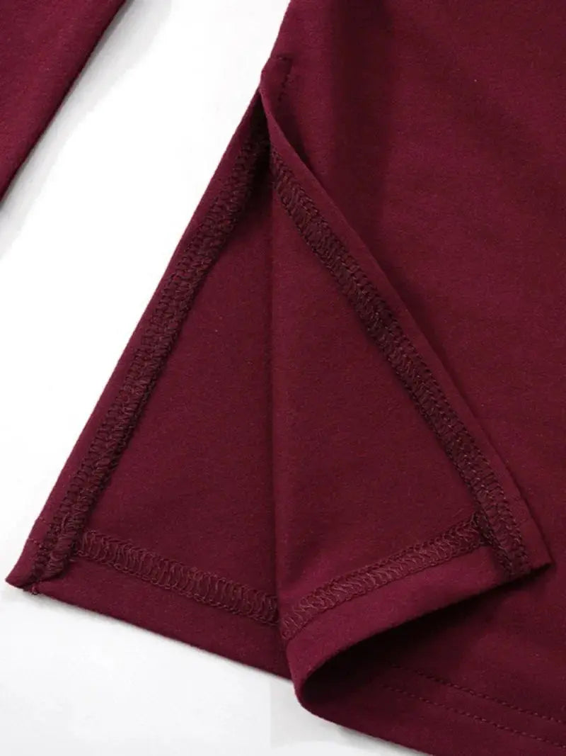 Wine Red T-shirts for Women 2025 Autumn Long Sleeve Split Slim Fit Tee Shirt Female Clothing Y2K Tunics Crop Tops Streetwear - Mein Shop