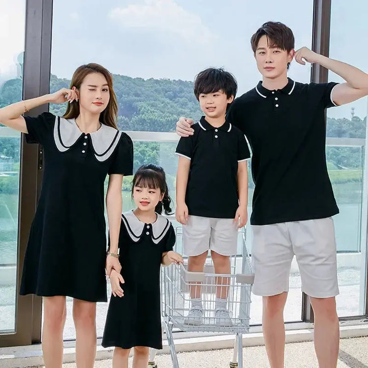 Coordinated Outfits for Family Matching Clothes Mother and Daughter Black Dress Father and Son Kid Shirt Outfits Dad Child Sets - Mein Shop