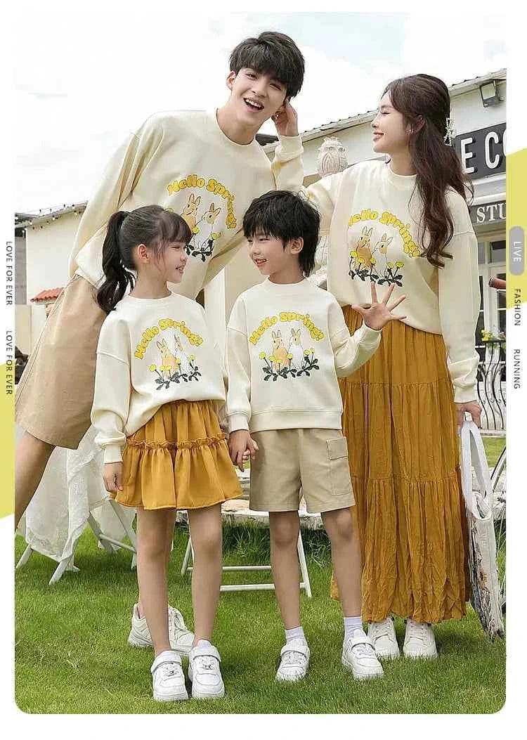 Family Matching Clothes Sets for Couple Mother and Daughter Tops Skirts Two Piece Outfits Father and Son Sweatshirts Shorts Suit