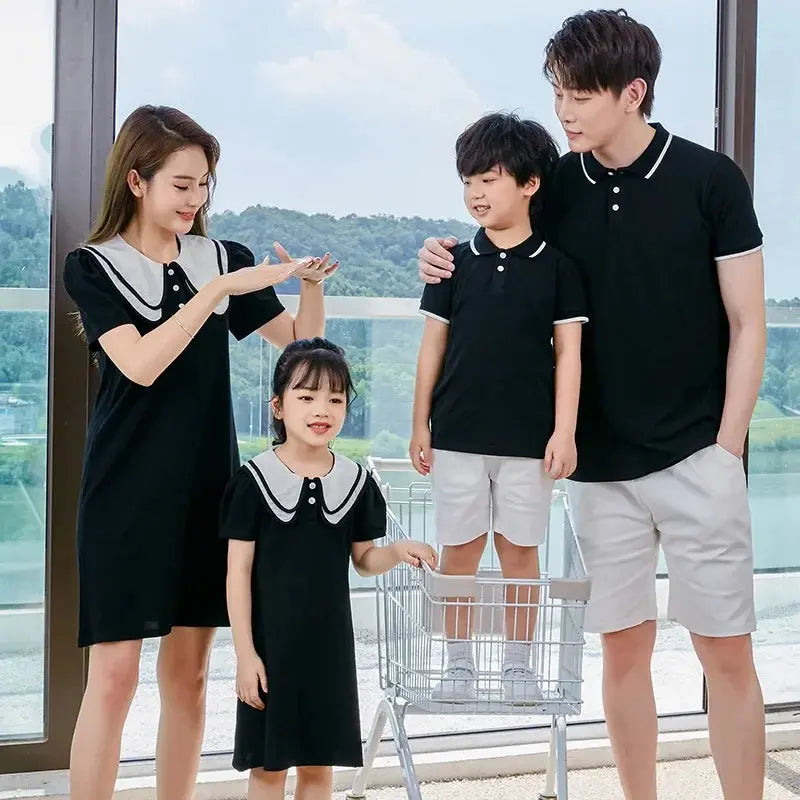 Coordinated Outfits for Family Matching Clothes Mother and Daughter Black Dress Father and Son Kid Shirt Outfits Dad Child Sets