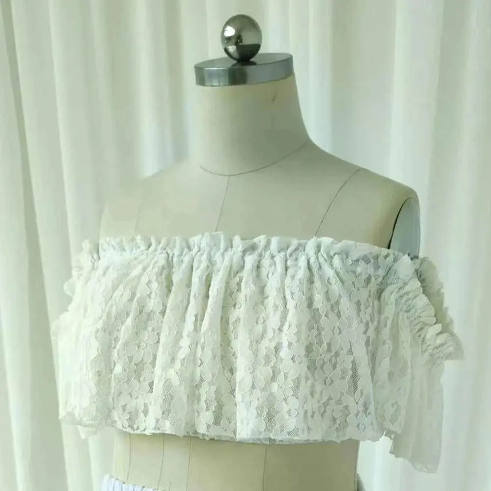 Schwangerschaftskleid Fotografie: Ein-Schulter Spitze Kurzoberteil & Leinen Baumwolle Lange Rock Maternity Kleider für Babypartys