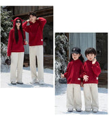 Funny Family Red Hoodies Ear Winter Warm Parent-child Clothes Dad Mom Daughter Son Matching Thick Hooded Sweatshirts Pants Sets - Mein Shop