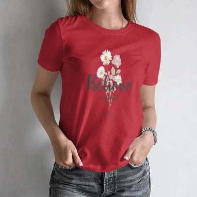 Women's Short-Sleeve T-Shirt Floral Inspirational Quote Print in Handwritten Style Ideal for Spring and Summer - Mein Shop