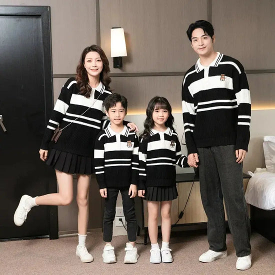 Sweater for The Whole Family Polo Knit Tops Fashion Mom and Daughter Child Girl Matching Jumper Dad and Son Baby Boy Knitwear - Mein Shop