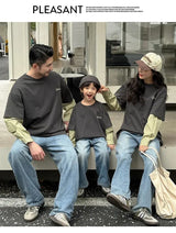 Fashion Family Long Sleeve T-shirt Parent-child Tee Korean Father Mother and Son Daughter Same Clothes Dad Mom and Baby Clothing - Mein Shop