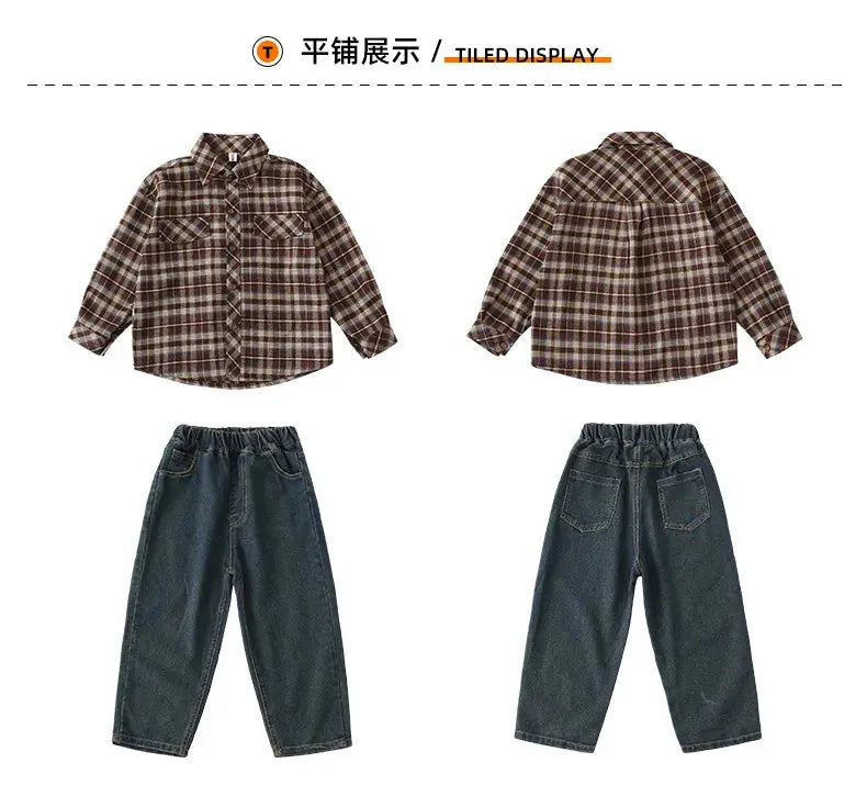 Equal Family Plaid Shirts Autumn Father Mother and Daughter Son Same Long Sleeve Tops Korean Vintage Parent-child Jacket Coat - Mein Shop