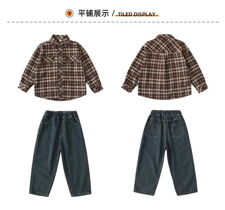 Equal Family Plaid Shirts Autumn Father Mother and Daughter Son Same Long Sleeve Tops Korean Vintage Parent-child Jacket Coat - Mein Shop