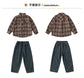 Equal Family Plaid Shirts Autumn Father Mother and Daughter Son Same Long Sleeve Tops Korean Vintage Parent-child Jacket Coat - Mein Shop