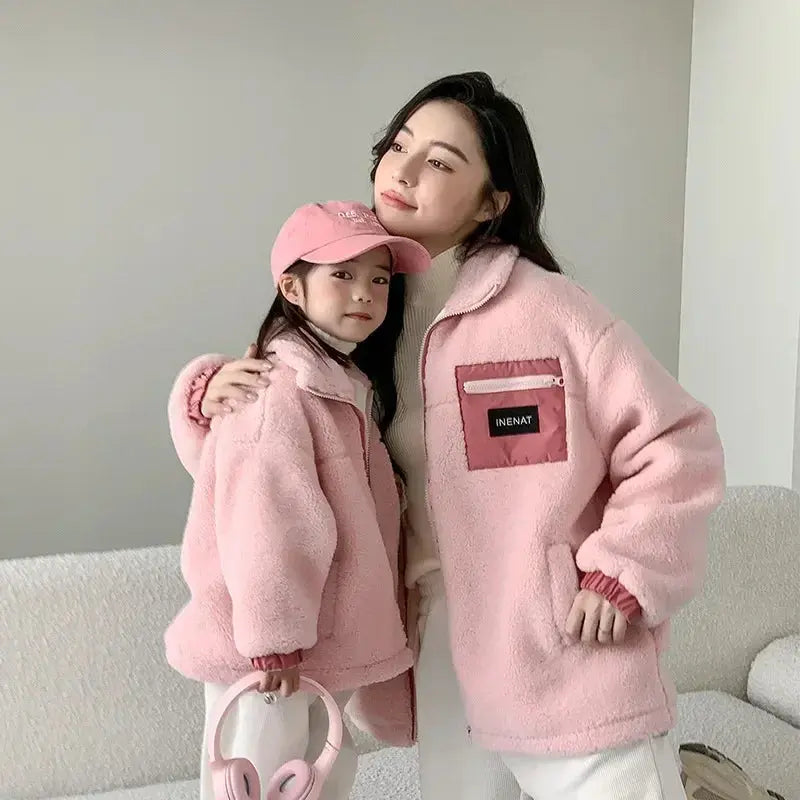 Family Thick Mother Children Suit Warm Winter Korean Fashion Women Daughter Son Matching Coat Baby Clothes  Zipper Sets Jacket