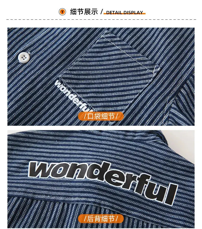 Family Cotton Denim Shirts Parent-child Fashion Clothes Mother and Daughter Jacket Korean Father and Son Same Stripe Coat Tops - Mein Shop