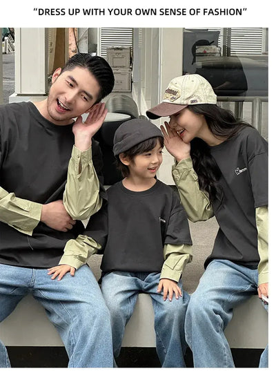 Fashion Family Long Sleeve T-shirt Parent-child Tee Korean Father Mother and Son Daughter Same Clothes Dad Mom and Baby Clothing - Mein Shop