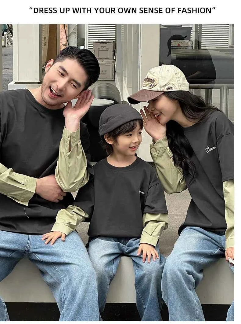 Fashion Family Long Sleeve T-shirt Parent-child Tee Korean Father Mother and Son Daughter Same Clothes Dad Mom and Baby Clothing