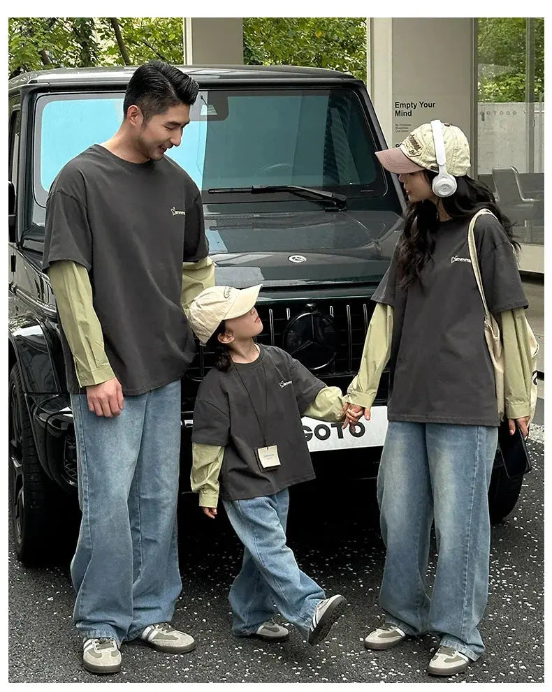 Fashion Family Long Sleeve T-shirt Parent-child Tee Korean Father Mother and Son Daughter Same Clothes Dad Mom and Baby Clothing - Mein Shop