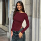 Wine Red T-shirts for Women 2025 Autumn Long Sleeve Split Slim Fit Tee Shirt Female Clothing Y2K Tunics Crop Tops Streetwear - Mein Shop
