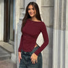 Wine Red T-shirts for Women 2025 Autumn Long Sleeve Split Slim Fit Tee Shirt Female Clothing Y2K Tunics Crop Tops Streetwear - Mein Shop