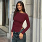 Wine Red T-shirts for Women 2025 Autumn Long Sleeve Split Slim Fit Tee Shirt Female Clothing Y2K Tunics Crop Tops Streetwear