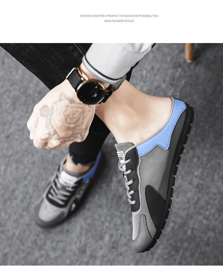 2025 New Men Slippers Trend Baotou Shoes for Men Summer Breathable Casual Shoe Vulcanized Flats Male Sneakers Half Slip-on Shoes