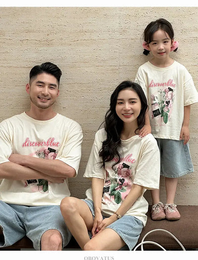 Family Matching Outfit Clothes Set For Summer Vacation Outerwear Beach Tshirt Shorts Clothing Suit Couple Kids Same Costume Wear - Mein Shop
