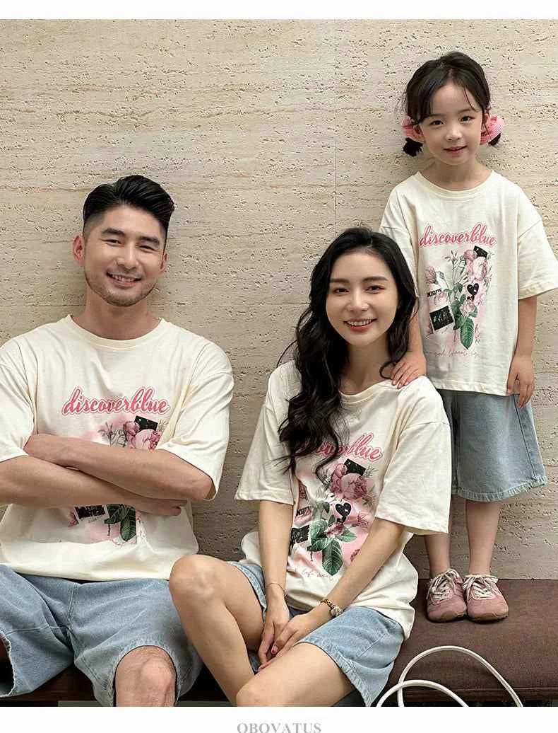 Family Matching Outfit Clothes Set For Summer Vacation Outerwear Beach Tshirt Shorts Clothing Suit Couple Kids Same Costume Wear