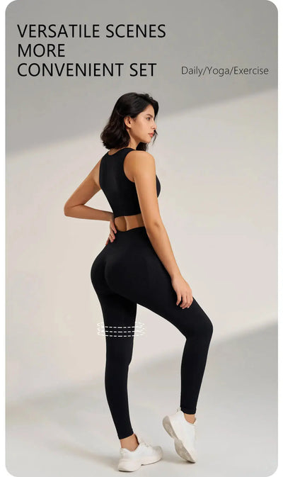 Yoga Clothing Set Women's High Waisted Leggings and Top Two Piece Seamless Fitness Exercise Clothing Fitness Workout Underwear - Mein Shop