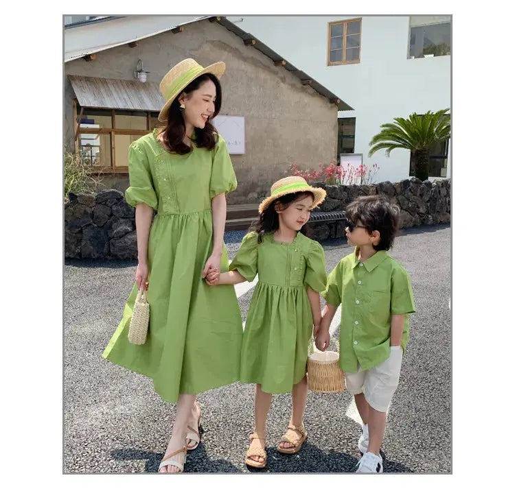 Family Matching Clothes Mom Daughter Dress Dad and Son Sets Korean Women Dresses Mother and Boys Outfits Brother Sister Clothing - Mein Shop