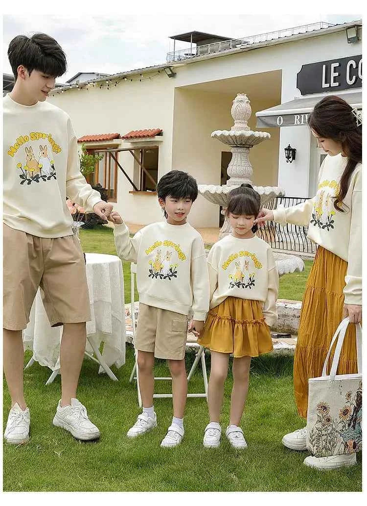 Family Matching Clothes Sets for Couple Mother and Daughter Tops Skirts Two Piece Outfits Father and Son Sweatshirts Shorts Suit
