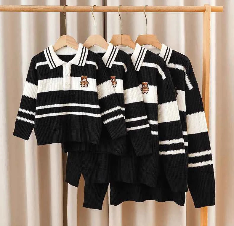 Sweater for The Whole Family Polo Knit Tops Fashion Mom and Daughter Child Girl Matching Jumper Dad and Son Baby Boy Knitwear