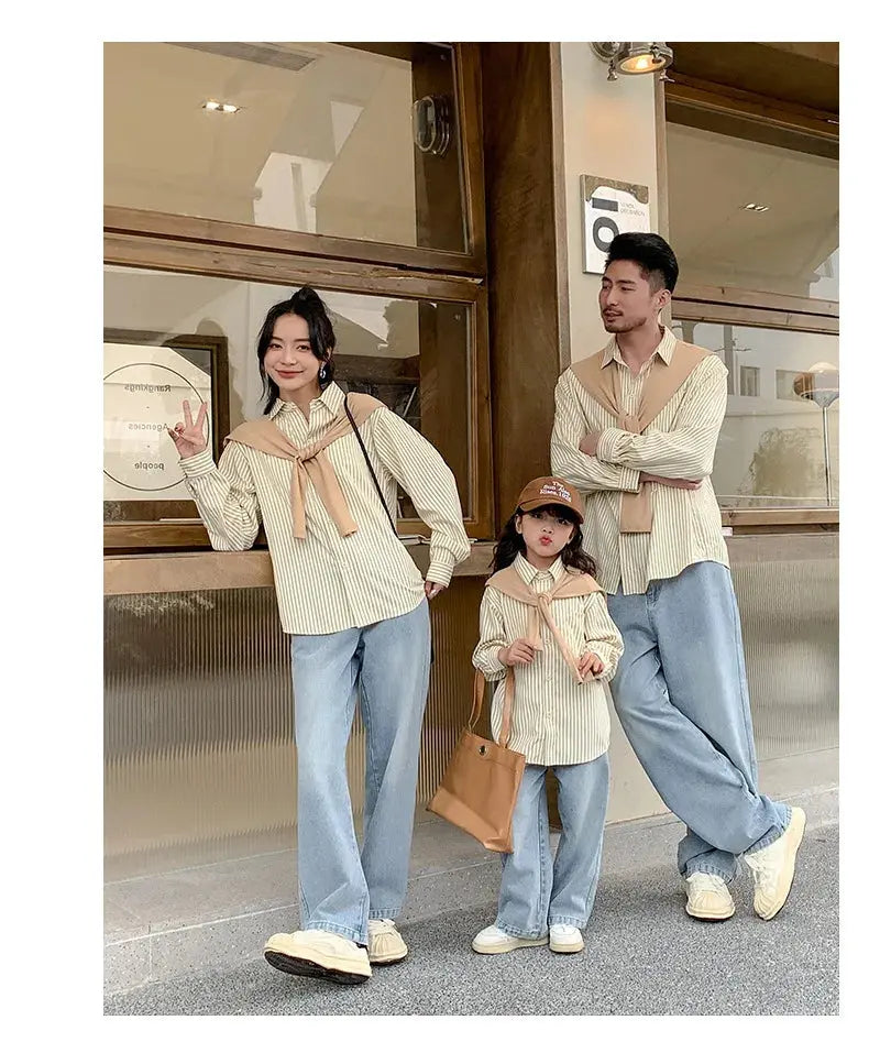 Family Matching Clothes 2024 Korea Spring Dad Mom and Baby Same Shirts for Women Fashion Clothing Children Boy Girl Plaid Blouse - Mein Shop