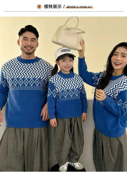 Knit Sweaters for The Whole Family Knitwear Winter Father Mother and Daughter Son Children Boy Girl Knitted Long Sleeve Pullover